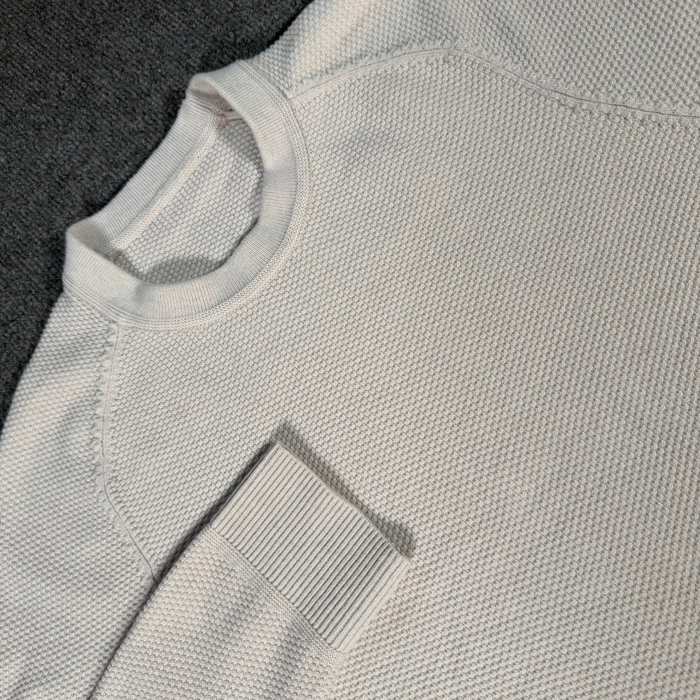 Lululemon Men Textured Knit Crewneck Sweater Cream Off-White Raglan Sleeve #4607